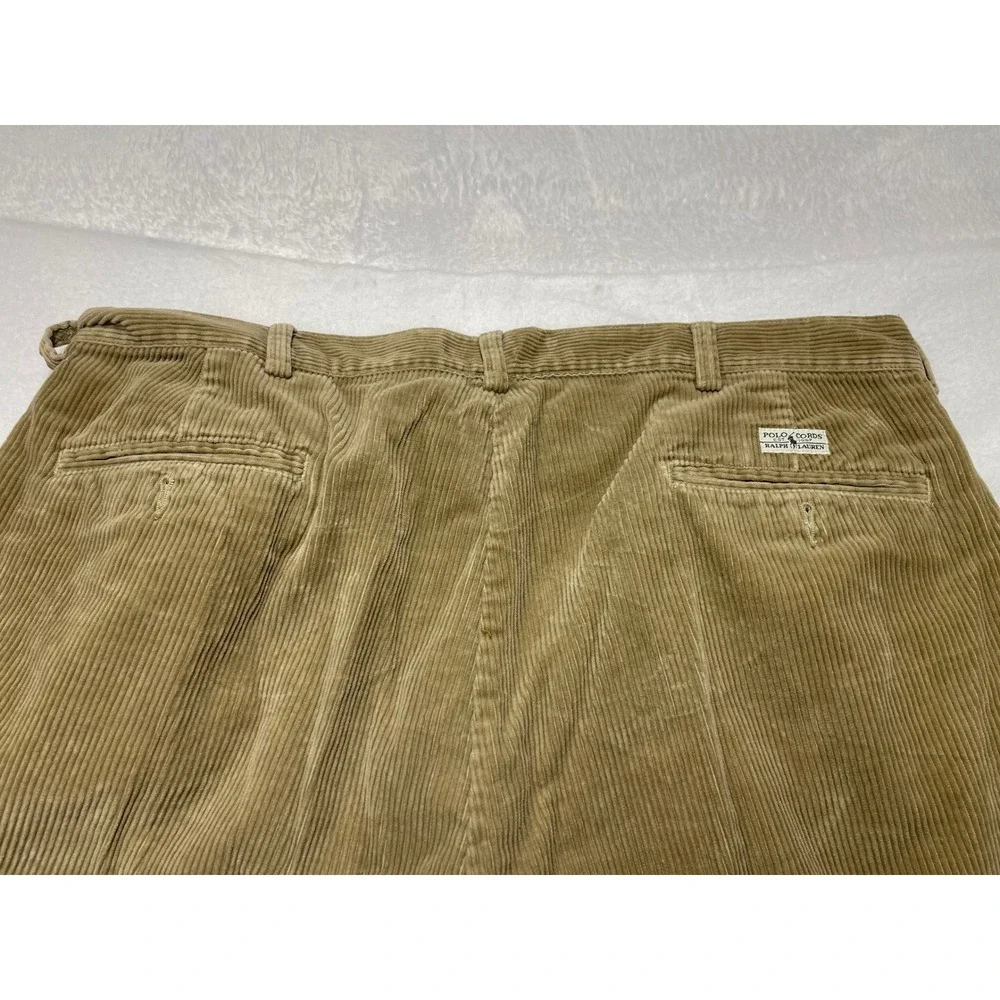 VTG Polo Ralph Lauren Corduroy Pleated Pants Tan Khaki Mens Size 38 x 30 Y2K‎